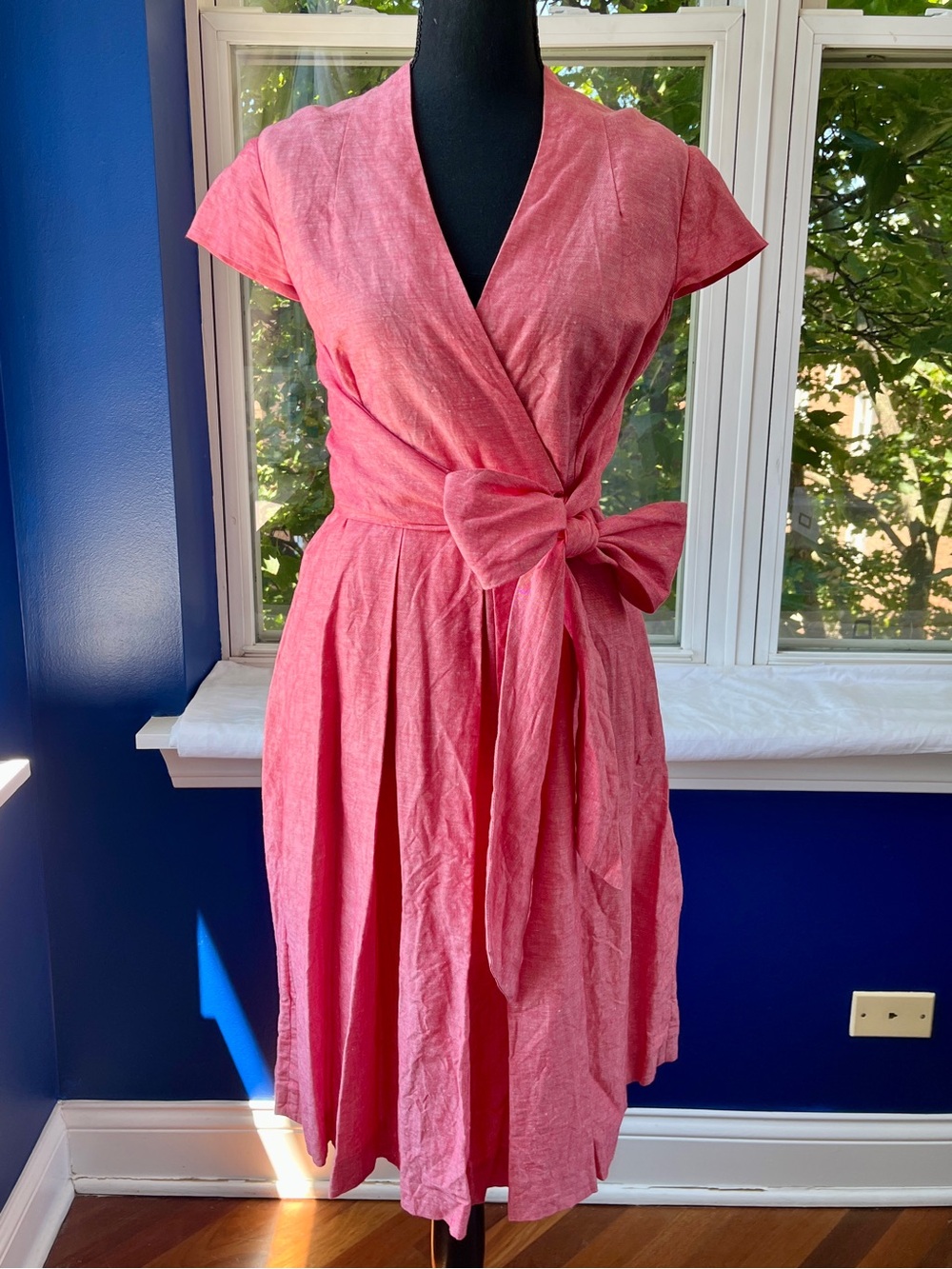 Hobbs London Heathered Red Linen/Cotton Blend Wrap Dress